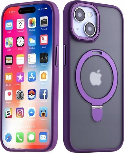 Mbrojtëse telefoni MX Kickstand Magsafe për iPhone 15 Pro Max 6.7", me unazë mbajtëse, ngjyrë e purpurt