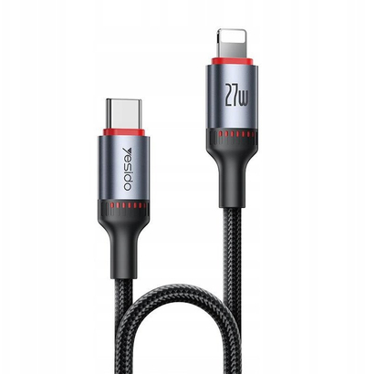 Kabllo karikimi Yesido CA182, USB-C me Lightning 1.2m 27W 3A, e zezë
