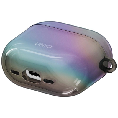 Заштитна маска за слушалки Uniq Iridescia за AirPods 4, TPU, со карабин, во повеќебојна боја Midnight Quartz