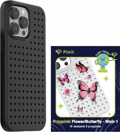 Kllëf telefoni Pinifit Pinit Dynamic, për iPhone 14 Pro 6.1", me lule dhe flutura, i zi