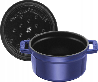 Tenxhere gize Staub Round Cocotte, 24cm, 3.8L, blu e errët