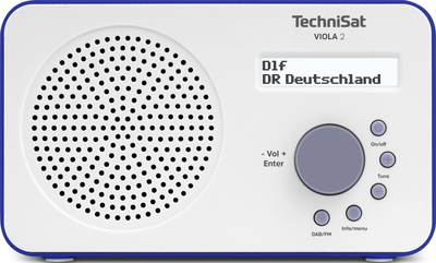 Radio portative TechniSat Viola 2, DAB+ FM, me dalje për kufje, e bardhë me blu