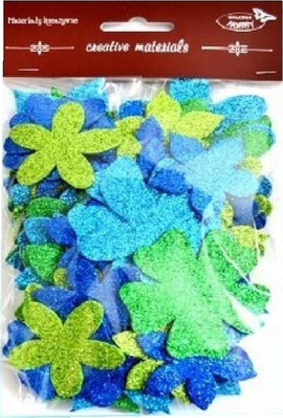 Set dekorativ Glitter Flowers, 60 copë, 35-48mm, ngjyra përzi