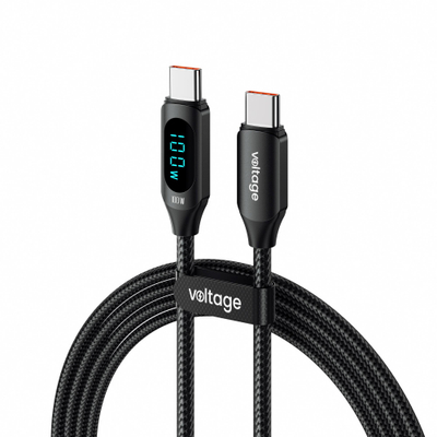Kabllo USB-C Voltage PowerDisplay, 100W PD, 1m, e zezë