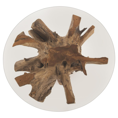 Tavolinë për kafe e rrumbullakët rrënjë teak xham 100×46 cm (HM9392)