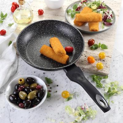 Тиган Tiross Frying Pan, 24 cm, облога мермер, сива