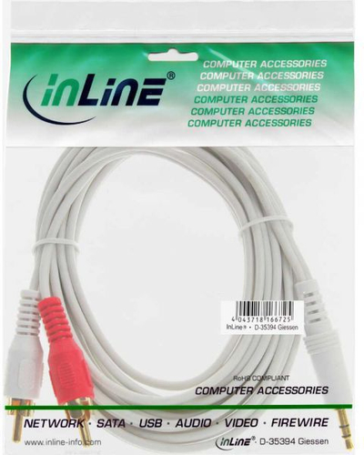 Kabllo InLine (89939W), Jack 3,5 mm në RCA (Cinch) x2, 2 m, e bardhë