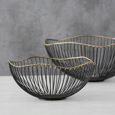 Set shporta dekorative Yoko, metal, 2 copë, të zeza me ari