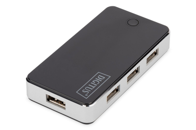 USB разводник Дигитус USB 2.0, 7 порти, 480 Mbps, црн