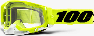 Syze moto-cross 100% Racecraft 2, xham i tejdukshëm anti-fog, me tear off, e verdhë fluo