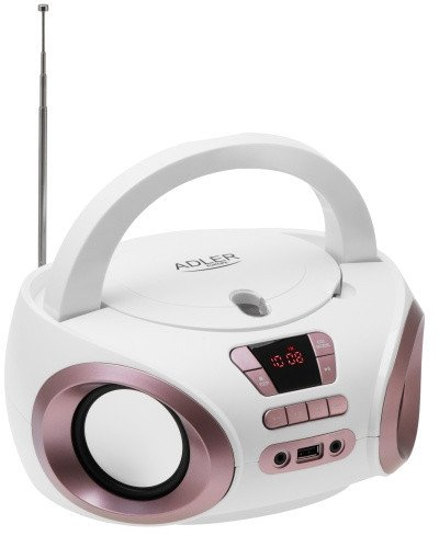 Radio boombox Adler AD 1181, me CD MP3 USB, FM, e bardhë bakri