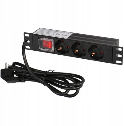 PDU rack Extralink 10" 1U PDU 3 EU, me çelës, e zezë