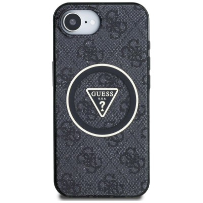 Мобилна маска Guess IML Metal Glitter 4G Circle Triangle за iPhone 16E, MagSafe, црна