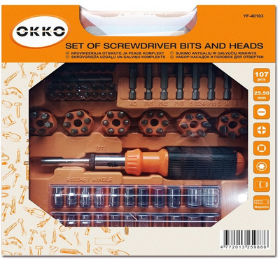 Set kaçavidash me çelësa dhe bit Okko YF-40103, shumë lloje bitash, trup i fortë