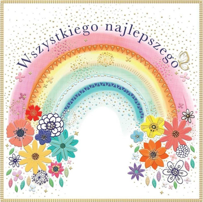 Kartë urimi Henry Holt KW Birthday Card Rainbow With Flowers, me letër shoqëruese, me ylber e me lule, plot ngjyra
