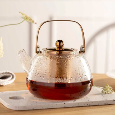 Çajnik LEONARDO Teapot TÈ per TE, 1.2L, dorezë metalike, transparent