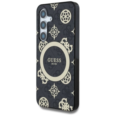 Kapak telefoni Guess 4G Background Peony MagSafe për Samsung Galaxy S25, TPU PC, i zi me ari