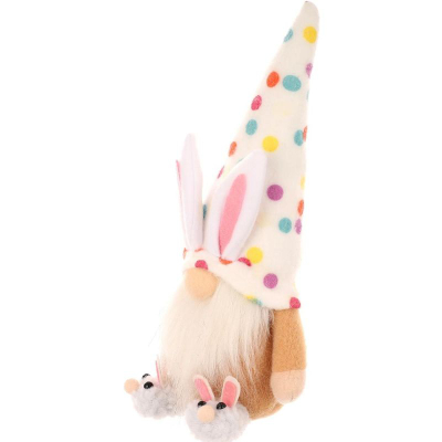 Figurinë dekoruese Pashke Saska Gnome Bunny, 25cm, pranverore, shumëngjyrëshe