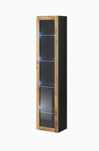 Vitrinë Cama Meble Glas Case Vigo 180, 180x40x30 cm, xham dekorativ, e zezë dhe lisi Wotan