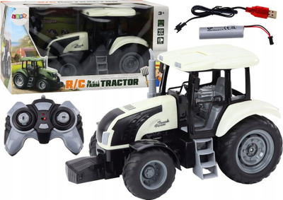 Lodër traktor me telekomandë LeanToys RC 2.4G, me zë, i bardhë