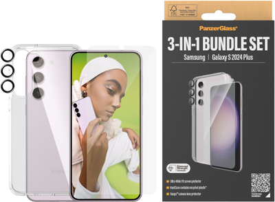 Paketë mbrojtëse PanzerGlass 3 in 1 për Samsung Galaxy S24 Plus, xham mbrojtës ekrani, hardcase me mbrojtje kamere, transparente