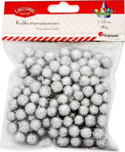 Toptha zbukurues Hasta Styrofoam Balls, përzierje 10-12mm, 20g, argjendtë