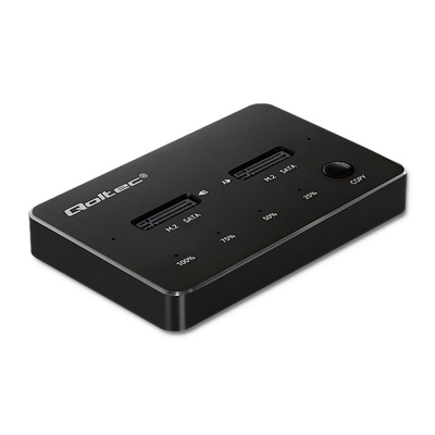 Doking stacion Qoltec 50310, për 2 SSD M.2 SATA, USB Type C, i zi