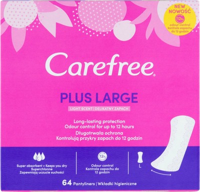 Peceta higjienike Carefree Plus Large Unscented, përditshme, 64 copë, të bardha