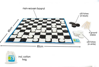 Lojë tavëll BS Toys Giant Checkers, dërrasë e madhe 85x85cm, gurë të mëdhenj bardh e zi