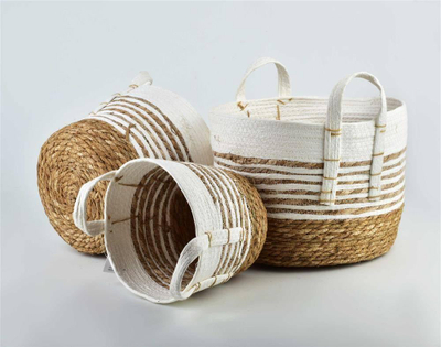 Set shporta ruajtje Mondex Bali, 3 copë, bari deti, natyrale me të bardhë