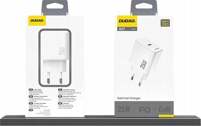 Karikues USB GaN Dudao A27EU, 25W, Power Delivery, i bardh