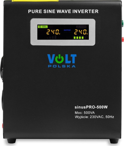 Inverter për furnizim emergjence Volt Polska SinusPRO 500W, 12V 230V, valë sinusi e pastër, i zi
