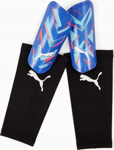 Mbrojtëse kërcinash futbolli Puma Ultra Light Sleeve 30873 11, me mëngë elastike, blu e zezë