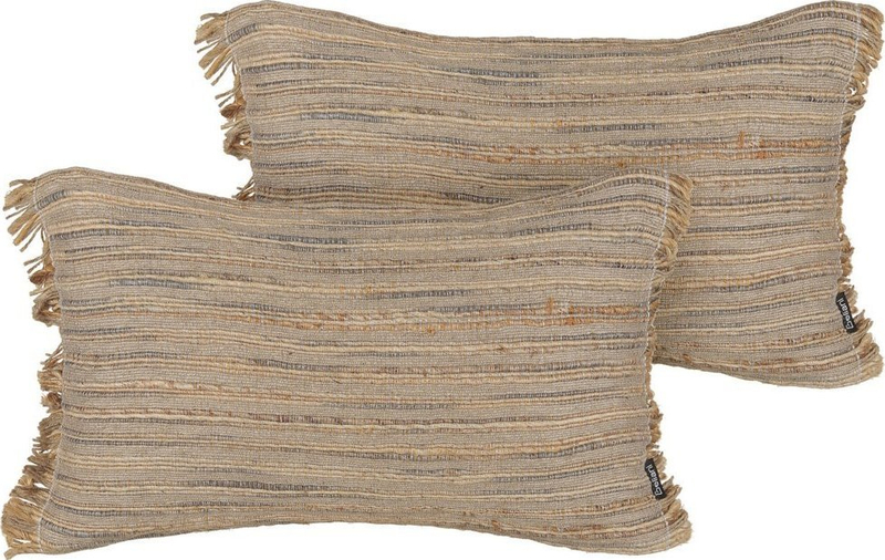 Jastëk dekorativ Beliani LEDUM, 30x50 cm, jute dhe pambuk, bezhë me vija krem