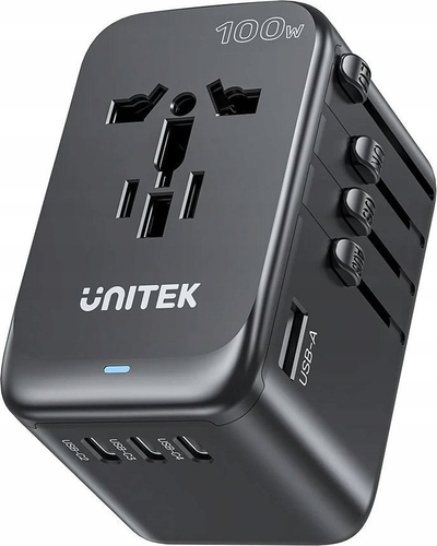 Adapter universal udhëtimi Unitek GaN, 100W, 4x USB C 1x USB, i bardhë, set 2 copë