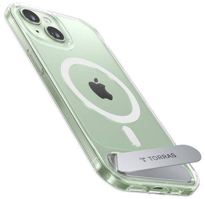 Mbulesë Torras UPRO Pstand për iPhone 15, magnetike MagSafe, me këmbëz palosëse, transparente