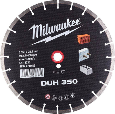 Teh diamanti për beton Milwaukee DUH 350, 350 mm, vrimë 25.4 mm, i zi