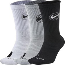 Çorape basketbolli Nike Everyday Crew DA2123-902, set 3 palë, për të rritur, të bardha gri dhe të zeza