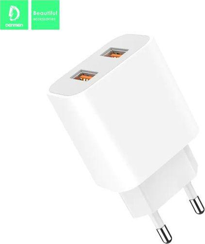 Karikues Denmen DC05 + kabllo Lightning, 2 x USB A, i bardhë