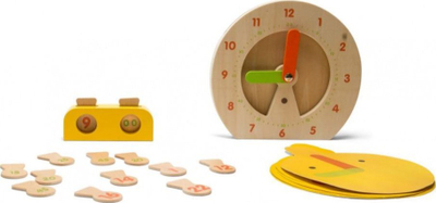 Едукативна игра BS Toys Clock, дрвен часовник 18.5 x 20 cm, 32 делови, шарен
