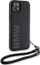 Mbulesë telefoni BMW Signature Leather Wordmark Cord për iPhone 15 Plus 14 Plus, lëkurë natyrale, me rrip dore, e zezë
