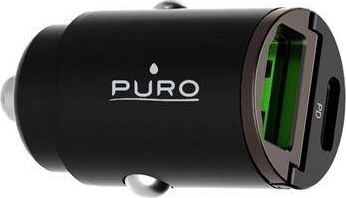 Полнач за автомобил Puro Mini PUR403, 1x USB A, 1x USB C 30W, црн