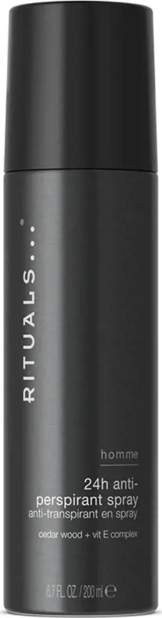 Sprej antitranspirant Rituals Homme 24 orë, 200 ml, me erë dru kedri, i zi