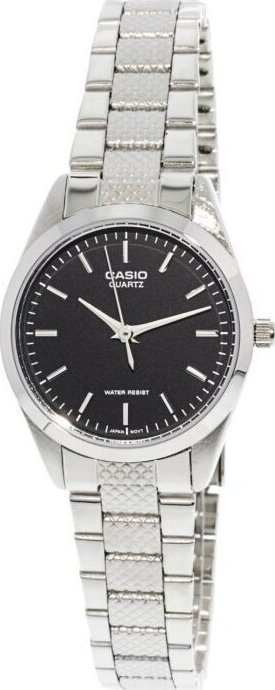 Orë dore Casio LTP-1274D-1A, quartz, xham mineral, argjendtë me fytyrë të zezë