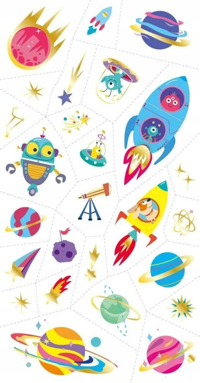 Tatuazhë të përkohshme Avenir Space Tattoos, set për fëmijë, shumëngjyrëshe