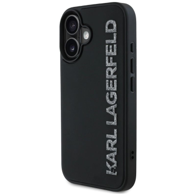 Futrollë Karl Lagerfeld Klhcp16Srbkgvck për iPhone 16, 3D Rubber, me shkëlqim glitter, e zezë
