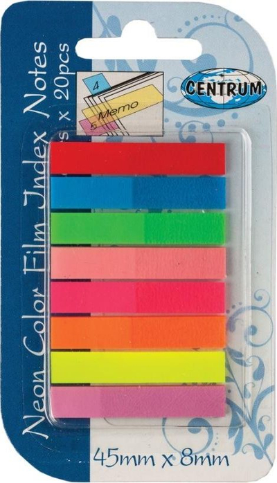 Shënues faqe Centrum Index Tabs, 45x8mm, 8 ngjyra neon, 20 fletëza secila
