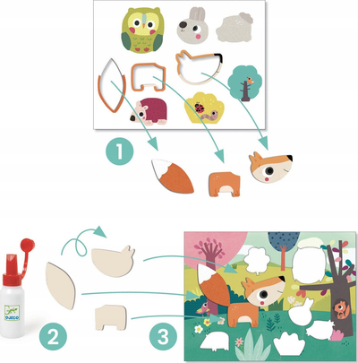 Сет креативни колажи Djeco Little Collages for Toddlers, 4 изработки, над 18 месеци, шарен