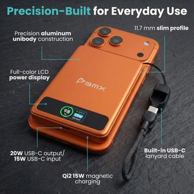 Powerbank BMX SolidSafe 5K, 5000mAh, MagSafe 15W, portokalli
