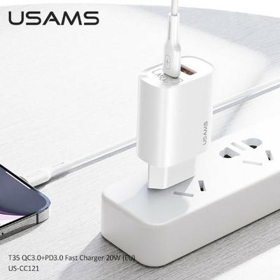 Kokë karikuese Usams T35 1x USB-A 1x USB-C 3 A, e bardhë